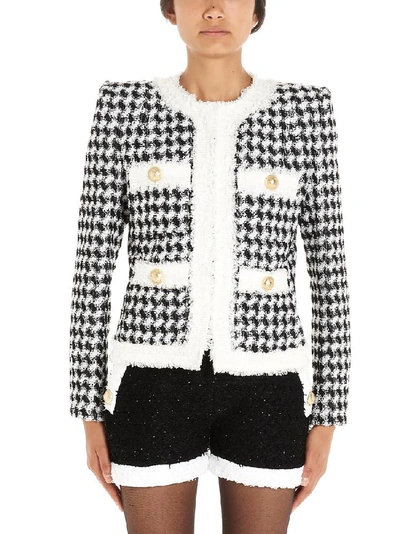 Shop Balmain Houndstooth Cropped Jacket In Multi