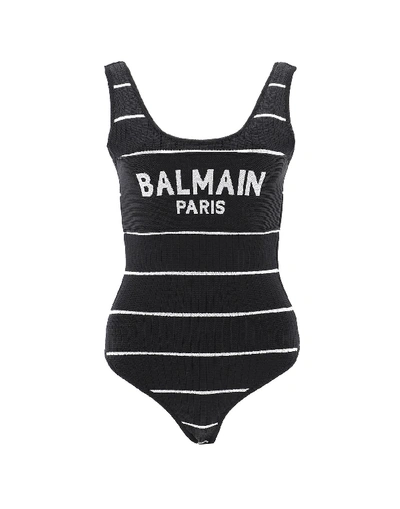 Shop Balmain Logo Detail Bodysuit In Black