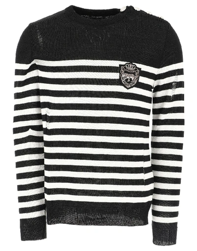 Shop Balmain Logo Striped Knitted Sweater In Black