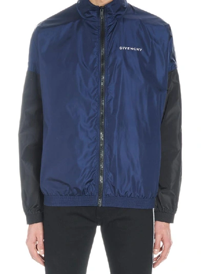 Shop Givenchy Logo Contrasting Panelled Jacket In Navy