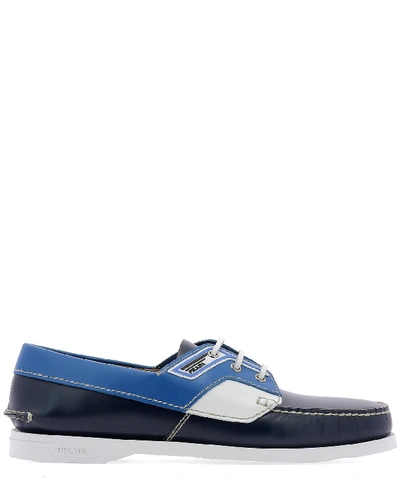 Shop Prada Lace Up Boat Loafers In Blue