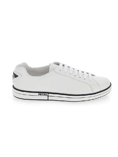 Shop Prada Logo Plaque Sneakers In White