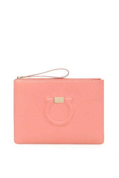 Shop Ferragamo Salvatore  Gancini Clutch Bag In Pink