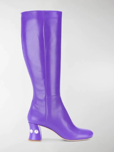 Shop Miu Miu Embellished Heel 65 Boots In Purple