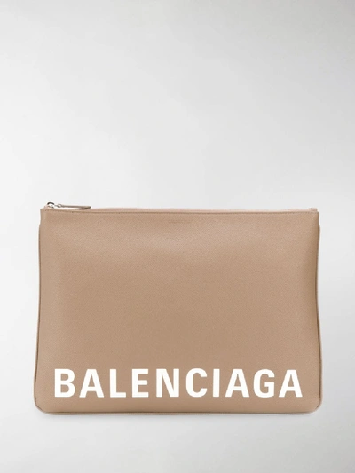 Shop Balenciaga Large Logo Pouch In Neutrals