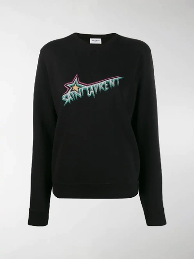 Shop Saint Laurent Logo Print Sweatshirt In Black