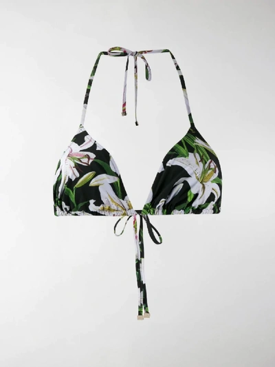 Shop Dolce & Gabbana Lily Print Bikini Top In Black