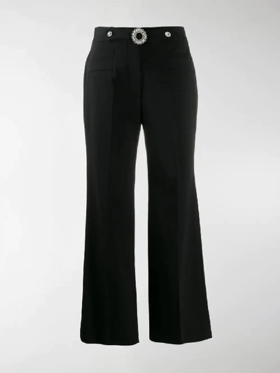 Shop Miu Miu Crystal Buckle Flared Trousers In Black