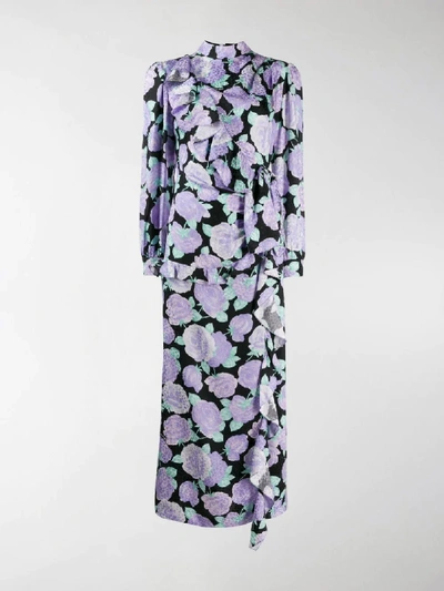 Shop Miu Miu Floral Ruffled Long Dress In Purple