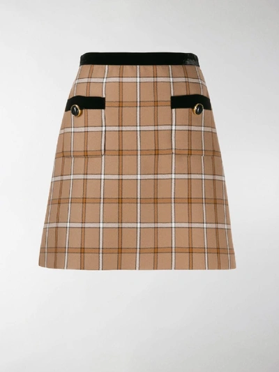 Shop Miu Miu Checked Mini Skirt In Neutrals