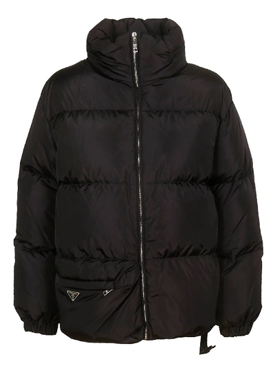 Shop Prada High Collar Down Jacket In Black