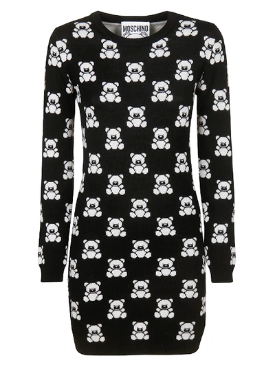 Shop Moschino Teddy Bear Allover Dress In Black/white