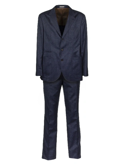 Shop Brunello Cucinelli Two-piece Navy Blue Wool Suit