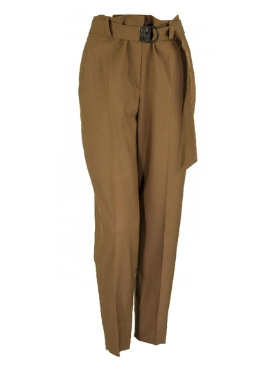 Shop Brunello Cucinelli Tropical Luxury Wool Boy Fit Cigarette Trousers With Precious D-ring Belt In Acorn