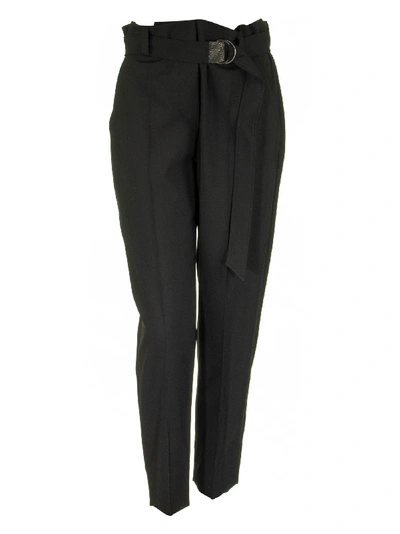 Shop Brunello Cucinelli Tropical Luxury Wool Boy Fit Cigarette Trousers With Precious D-ring Belt In Black