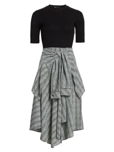 Shop Maje Rapri Mixed-media Plaid Midi Dress In Grey