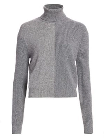 Shop Theory Cashmere Colorblock Turtleneck Sweater In Slate Heather Multi