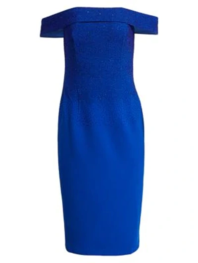 Shop Ahluwalia Off-the-shoulder Dégradé Beaded Dress In Cobalt