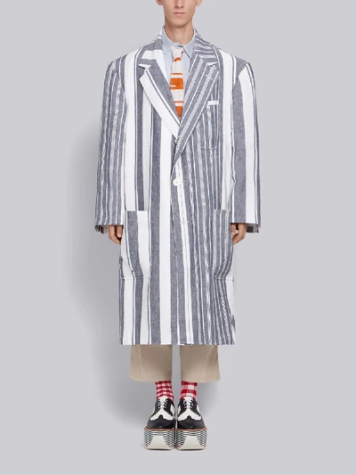 Shop Thom Browne Oversized Blanket Linen Sack Overcoat In Grey
