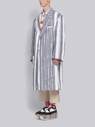 Shop Thom Browne Oversized Blanket Linen Sack Overcoat In Grey