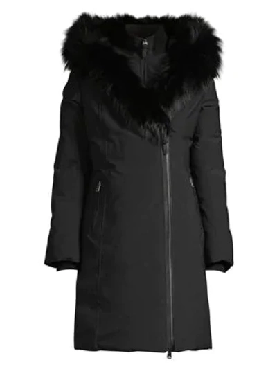 Shop Mackage Trish Silver Fox Fur-trim & Rabbit Fur-line Down Coat In Black