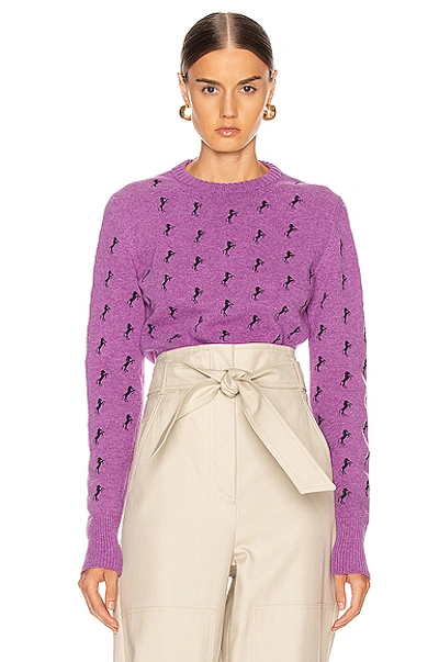 Shop Chloé Chloe Embroidered Horse Tie Sweater In Animal Print,purple In Sparkling Purple