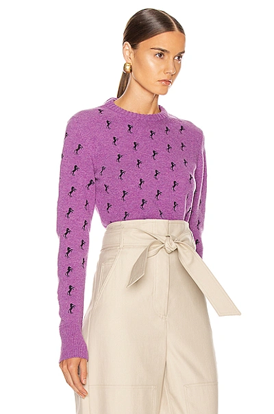 Shop Chloé Chloe Embroidered Horse Tie Sweater In Animal Print,purple In Sparkling Purple