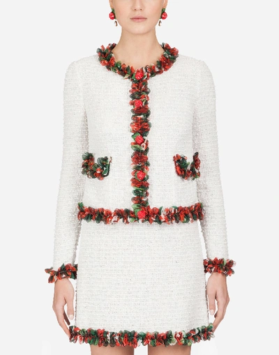 Shop Dolce & Gabbana Bouclé Jacket With Decorative Buttons In White