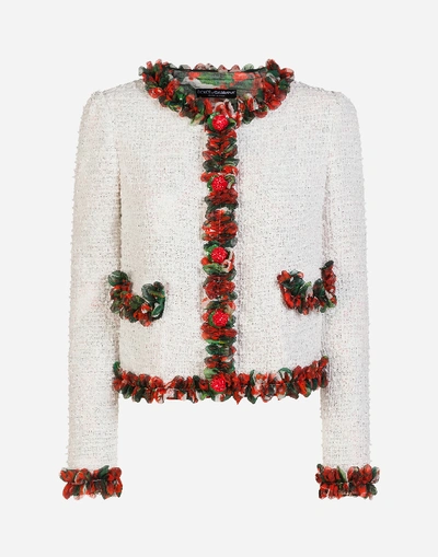 Shop Dolce & Gabbana Bouclé Jacket With Decorative Buttons In White