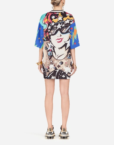 Shop Dolce & Gabbana Jersey Maxi T-shirt With Super Heroine Print In Multi-colored