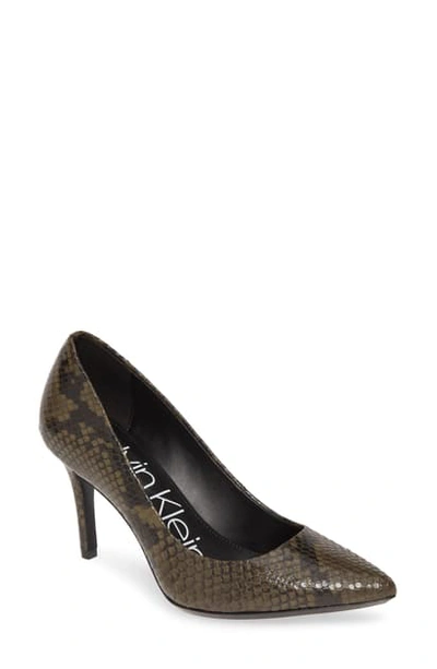 Shop Calvin Klein 'gayle' Pointy Toe Pump In Green Snake Print Leather