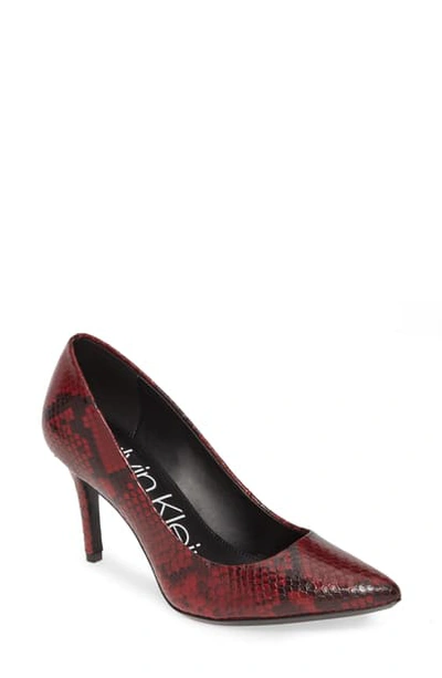 Shop Calvin Klein 'gayle' Pointy Toe Pump In Red Snake Print Leather