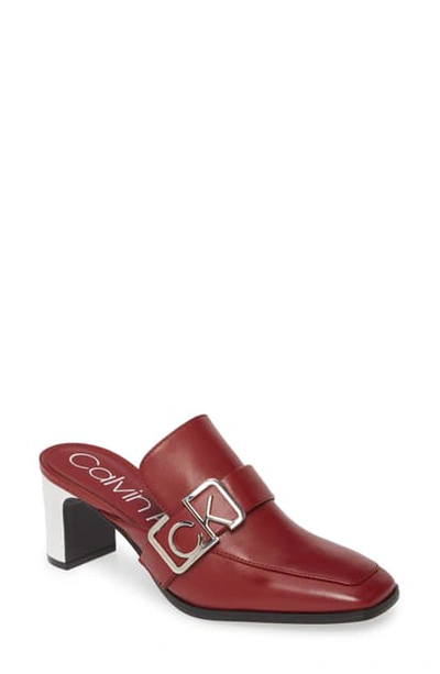 Shop Calvin Klein Dacy Logo Buckle Loafer Mule In Barn Red Leather