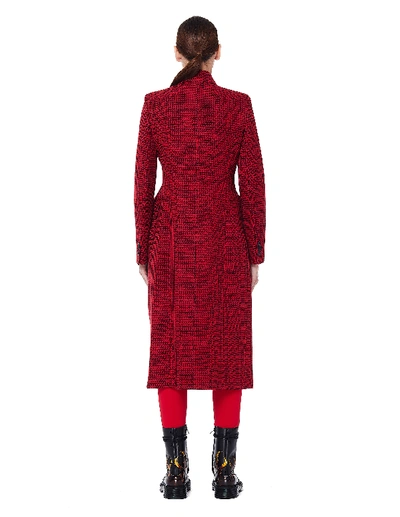 Shop Balenciaga Houndstooth Hourglass Coat In Red