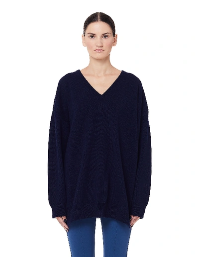 Shop Balenciaga Navy Blue Signature V-neck Sweater