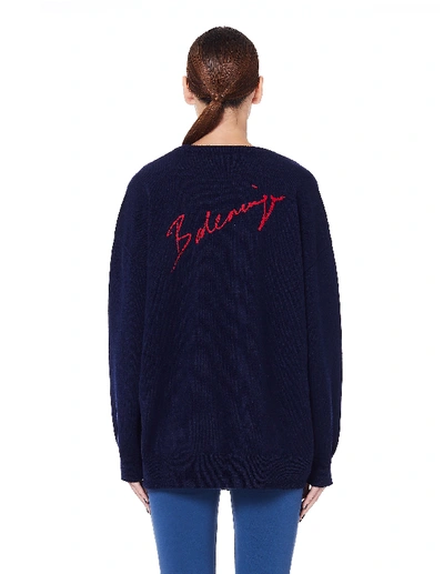 Shop Balenciaga Navy Blue Signature V-neck Sweater