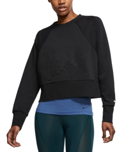 Shop Nike Dri-fit Fleece Cropped Training Top In Black/white