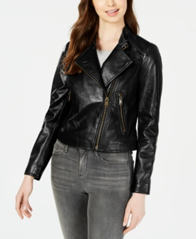 Shop Marc New York Cropped Leather Moto Jacket In Black