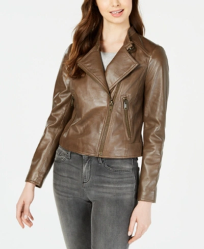 Shop Marc New York Cropped Leather Moto Jacket In Taupe