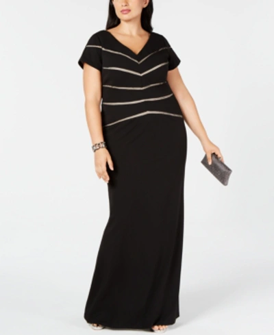 Shop Adrianna Papell Plus Size Illusion-detail Gown In Black