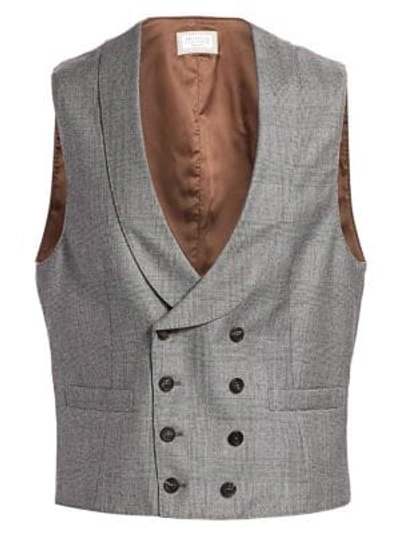 Shop Brunello Cucinelli Wool Glen Plaid Vest In Grey