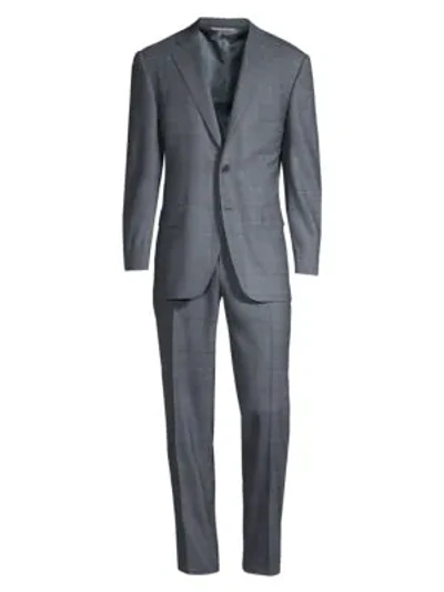 Shop Canali Men's Classic-fit Glen Check Wool Suit In Light Blue