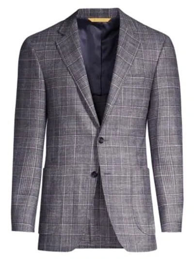 Shop Canali Glen Check Wool, Silk & Cashmere Single-breasted Jacket In Grey Brown