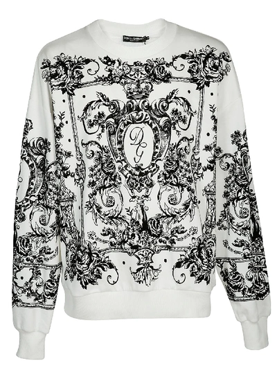 Shop Dolce & Gabbana Floccato Print Sweatshirt In White Black