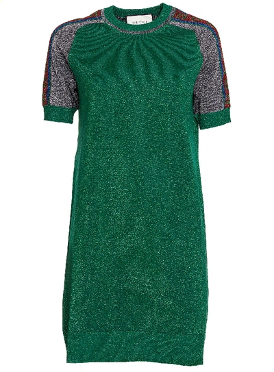 Shop Gucci Tunic Dress In Lurex In Verde