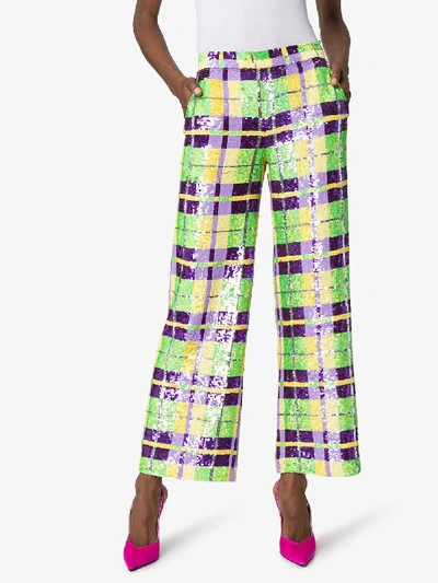 Shop Ashish Sequin Check Trousers In Multicolour