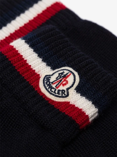 Shop Moncler Navy Logo Patch Wool Gloves In Blue