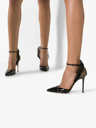 Shop Gianvito Rossi Black 105 Lace And Patent Leather Pumps