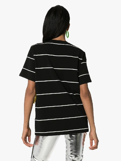 Shop Angel Chen Fringe Detail Stripe T-shirt In Black