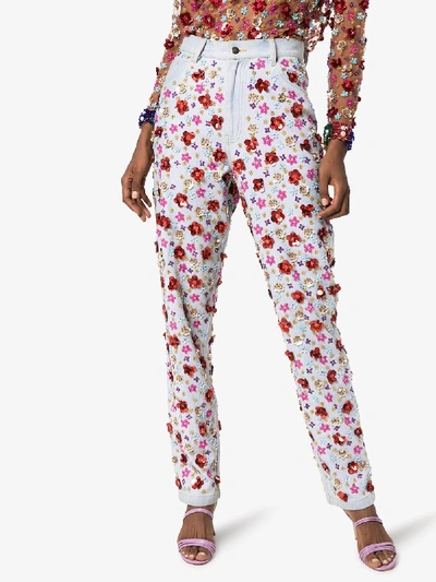 Shop Ashish Floral Sequin Embroidered Jeans In Multicolour